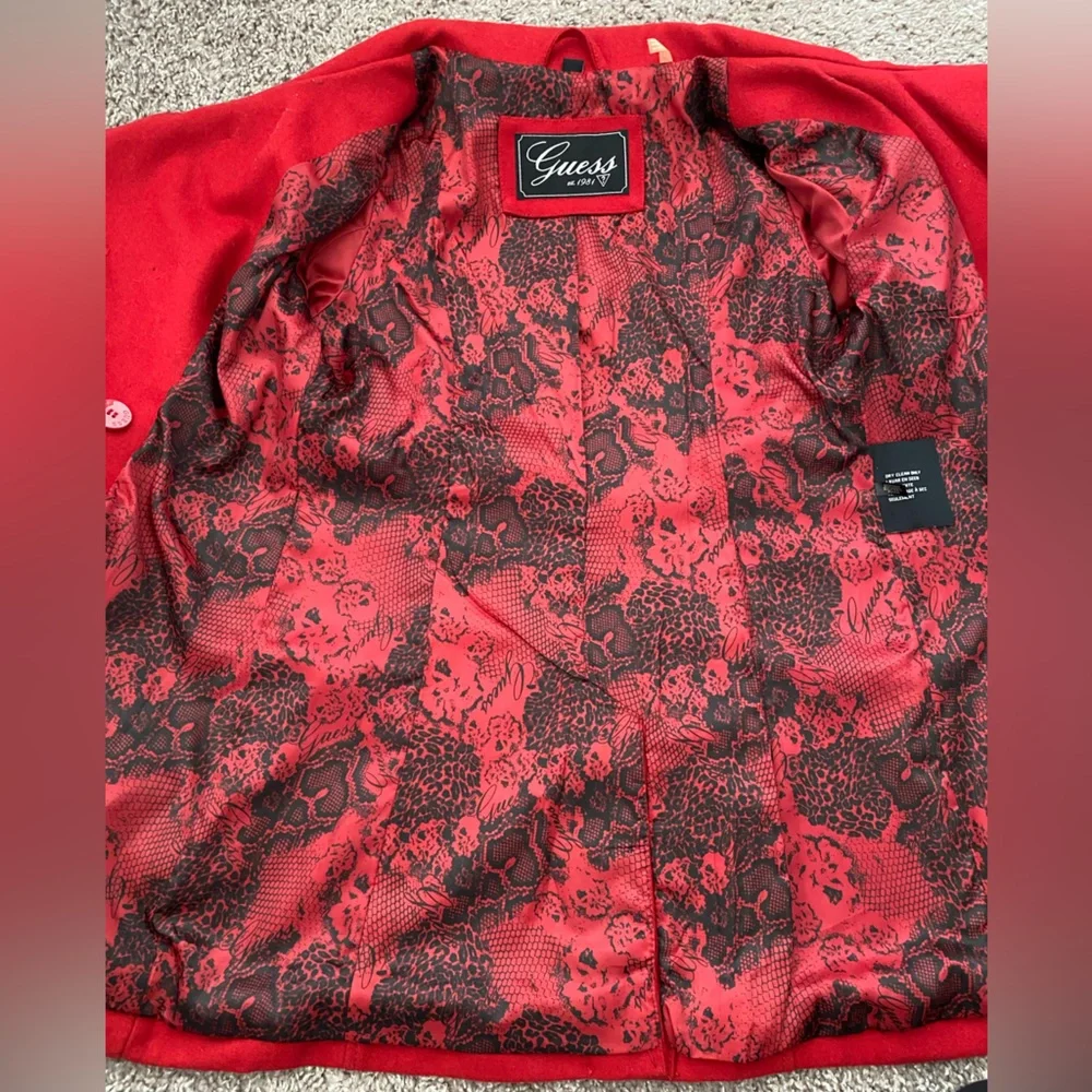 Guess Women's Red Classic Wool Blend Pea Coat Size Small Petite - Picture 3 of 9